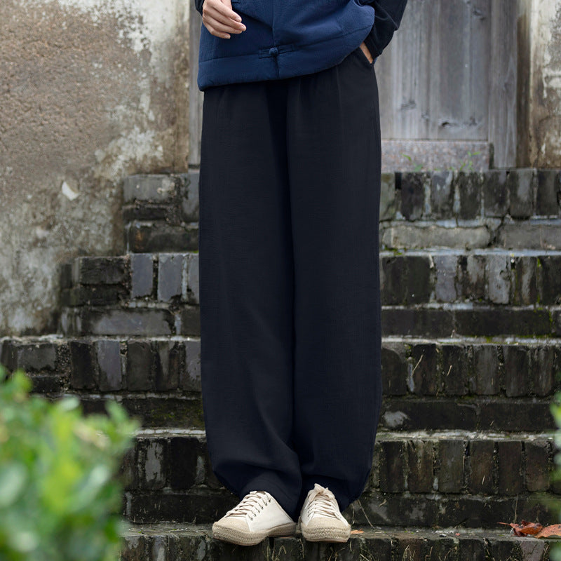 Winter linen wide leg pants, loose casual elastic waist linen pants