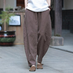 Summer linen tapered pants, loose casual elastic waist linen harem pants