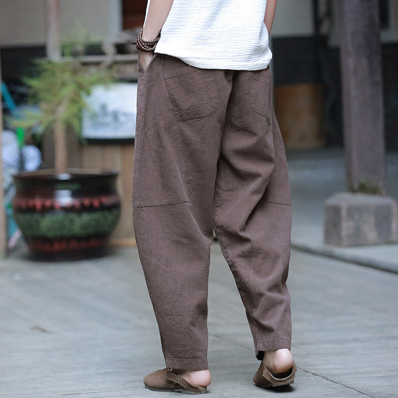 Summer linen tapered pants, loose casual elastic waist linen harem pants