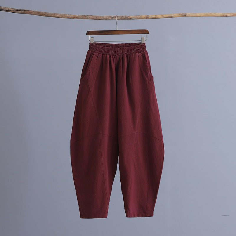 Summer linen tapered pants, loose casual elastic waist linen harem pants