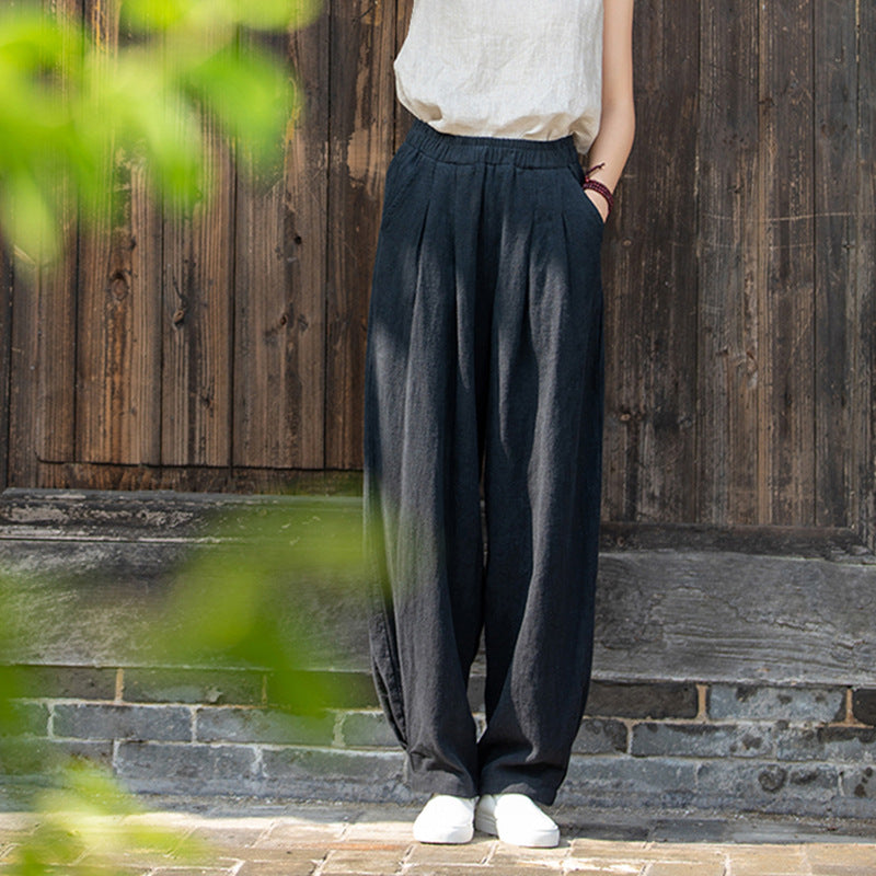 Women's Linen Pants, Loose Casual Elastic Waist Linen Pants