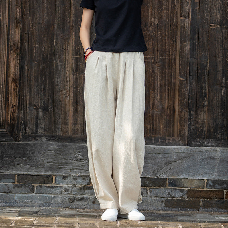 Women's Linen Pants, Loose Casual Elastic Waist Linen Pants