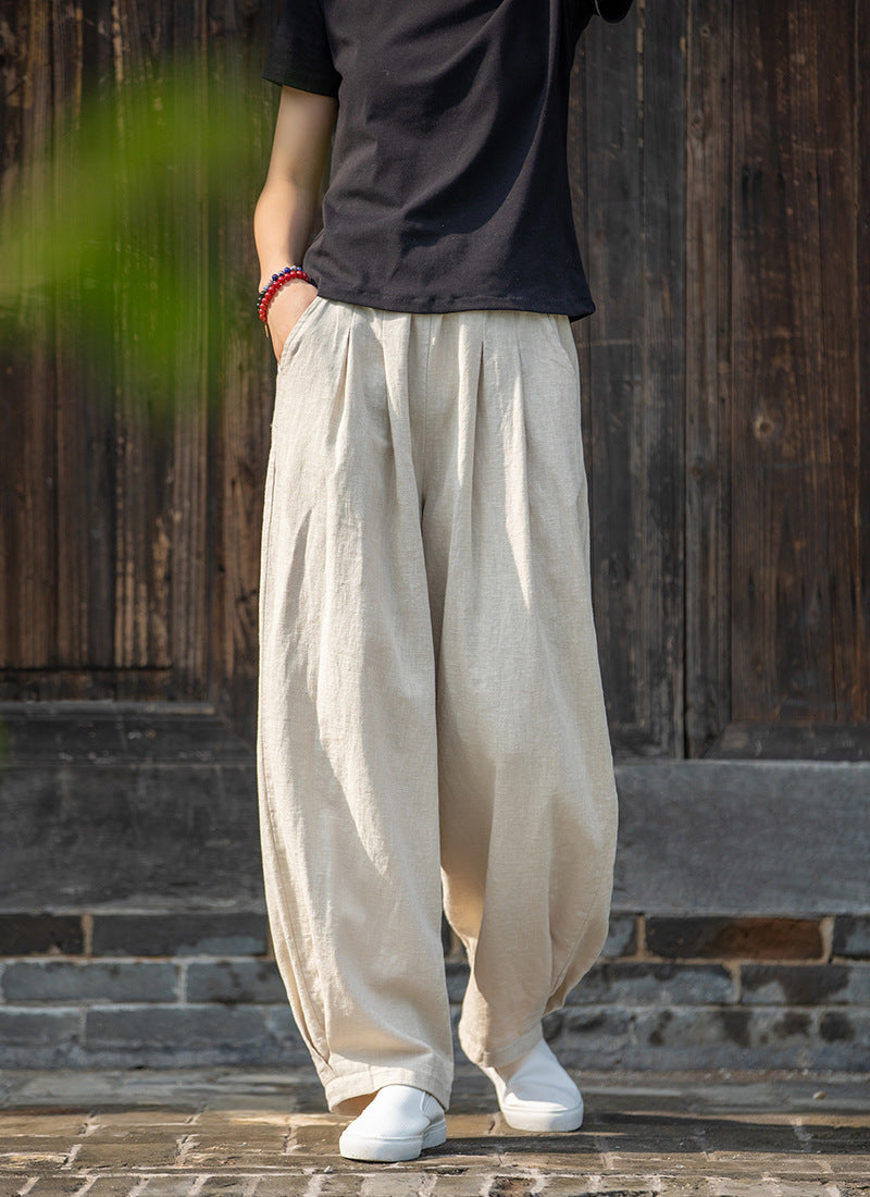 Women's Linen Pants, Loose Casual Elastic Waist Linen Pants