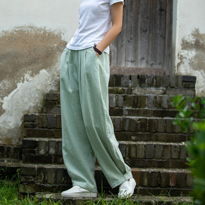 Women's Linen Pants, Loose Casual Elastic Waist Linen Pants