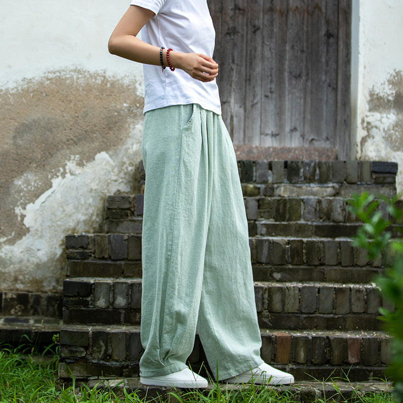 Women's Linen Pants, Loose Casual Elastic Waist Linen Pants