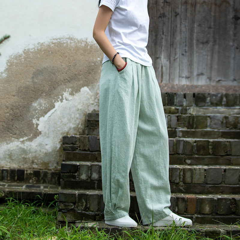 Women's Linen Pants, Loose Casual Elastic Waist Linen Pants