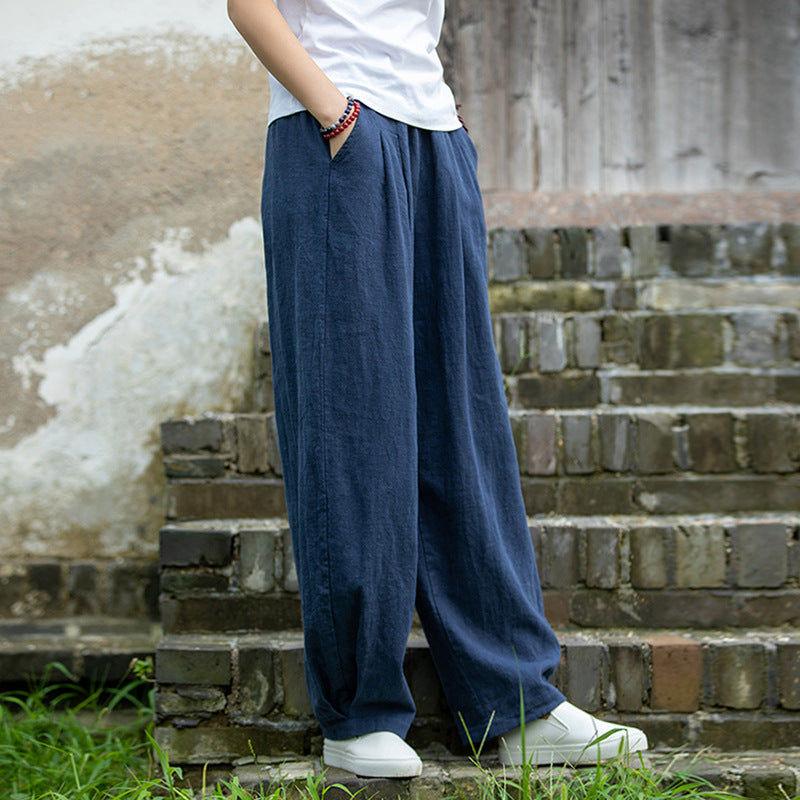 Women's Linen Pants, Loose Casual Elastic Waist Linen Pants