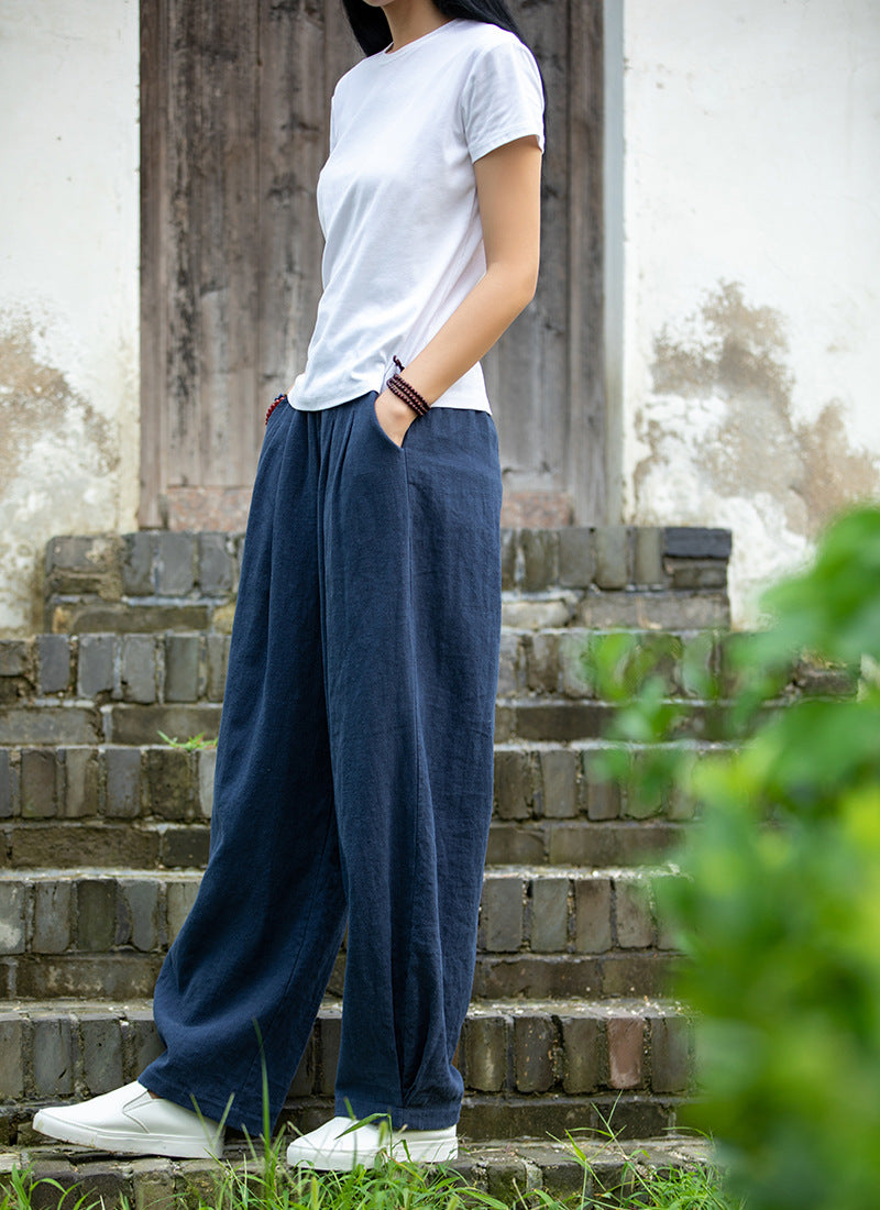 Women's Linen Pants, Loose Casual Elastic Waist Linen Pants