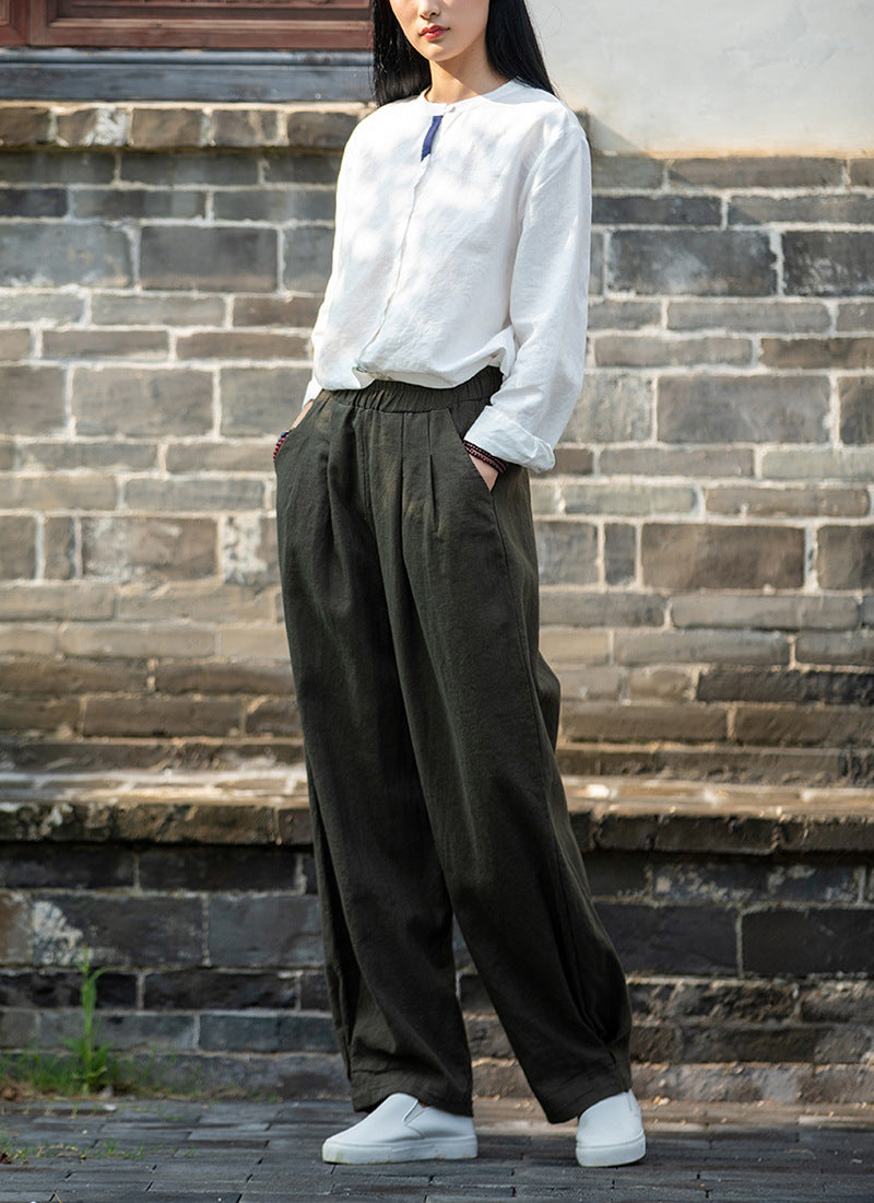 Women's Linen Pants, Loose Casual Elastic Waist Linen Pants