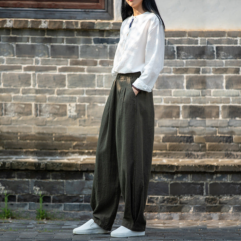 Women's Linen Pants, Loose Casual Elastic Waist Linen Pants