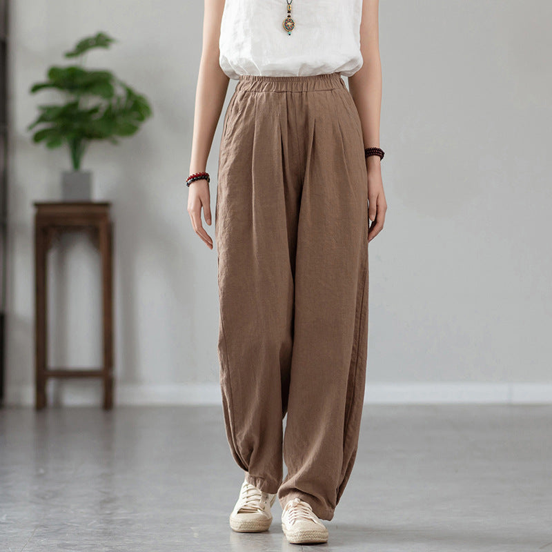 Women's Linen Pants, Loose Casual Elastic Waist Linen Pants