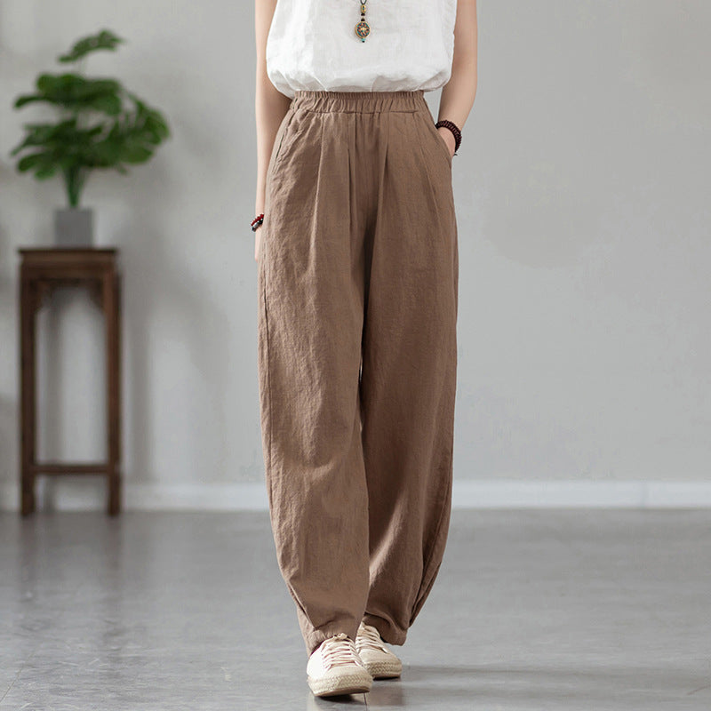 Women's Linen Pants, Loose Casual Elastic Waist Linen Pants