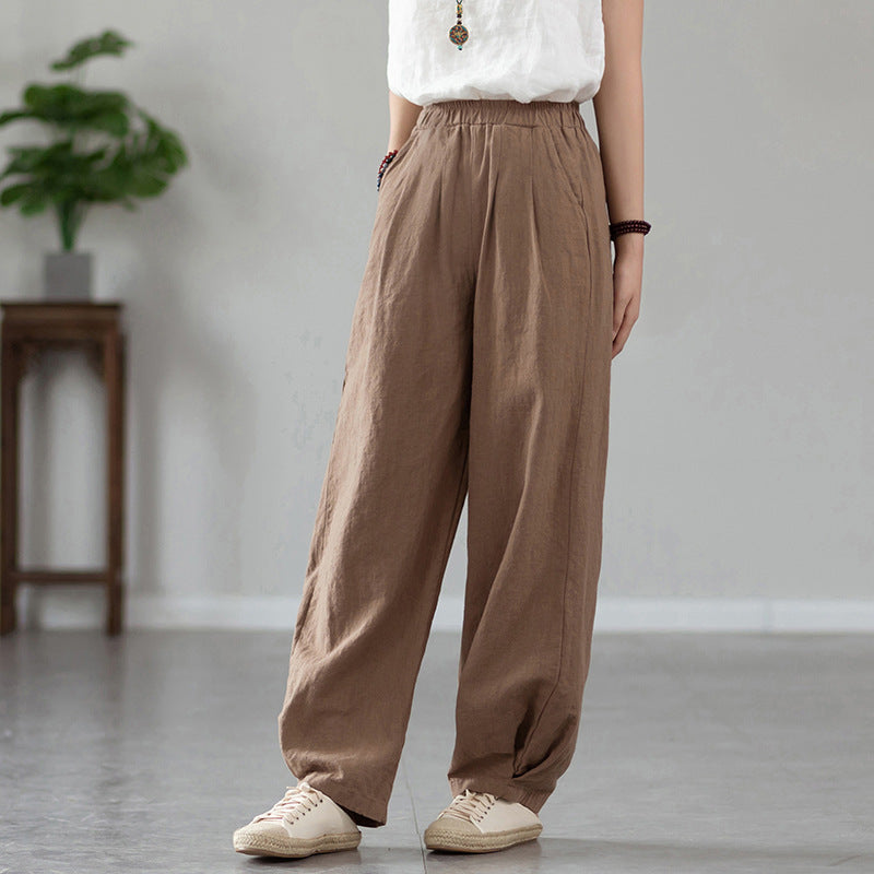 Women's Linen Pants, Loose Casual Elastic Waist Linen Pants