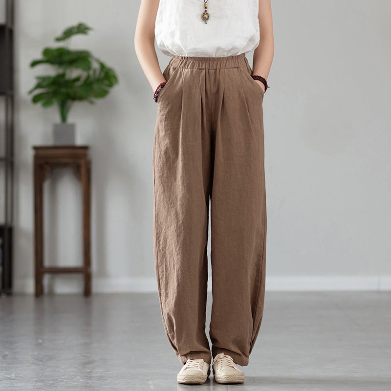 Women's Linen Pants, Loose Casual Elastic Waist Linen Pants