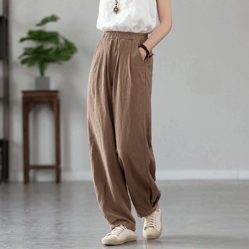 Women's Linen Pants, Loose Casual Elastic Waist Linen Pants