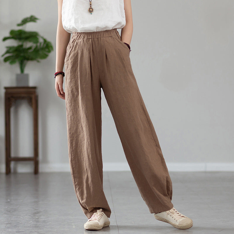 Women's Linen Pants, Loose Casual Elastic Waist Linen Pants