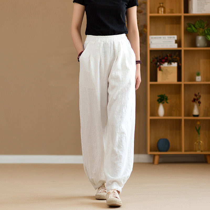 Women's Linen Pants, Loose Casual Elastic Waist Linen Pants