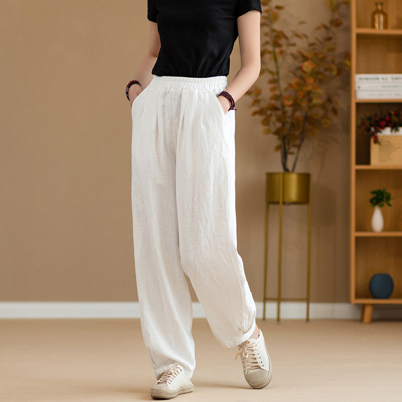 Women's Linen Pants, Loose Casual Elastic Waist Linen Pants