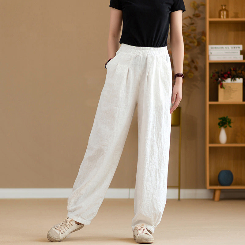 Women's Linen Pants, Loose Casual Elastic Waist Linen Pants