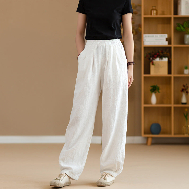 Women's Linen Pants, Loose Casual Elastic Waist Linen Pants