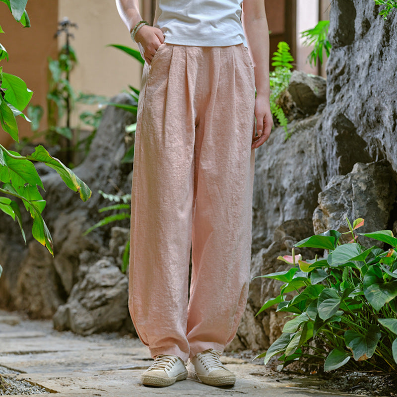 Women's Linen Pants, Loose Casual Elastic Waist Linen Pants