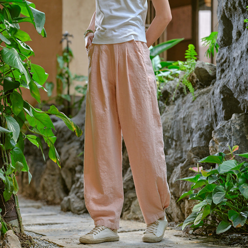 Women's Linen Pants, Loose Casual Elastic Waist Linen Pants