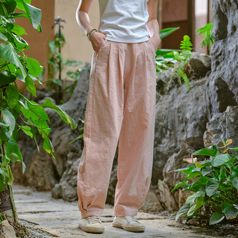 Women's Linen Pants, Loose Casual Elastic Waist Linen Pants