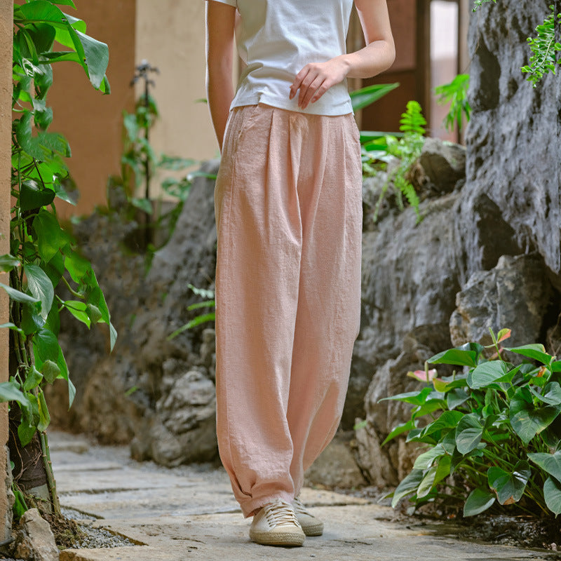 Women's Linen Pants, Loose Casual Elastic Waist Linen Pants