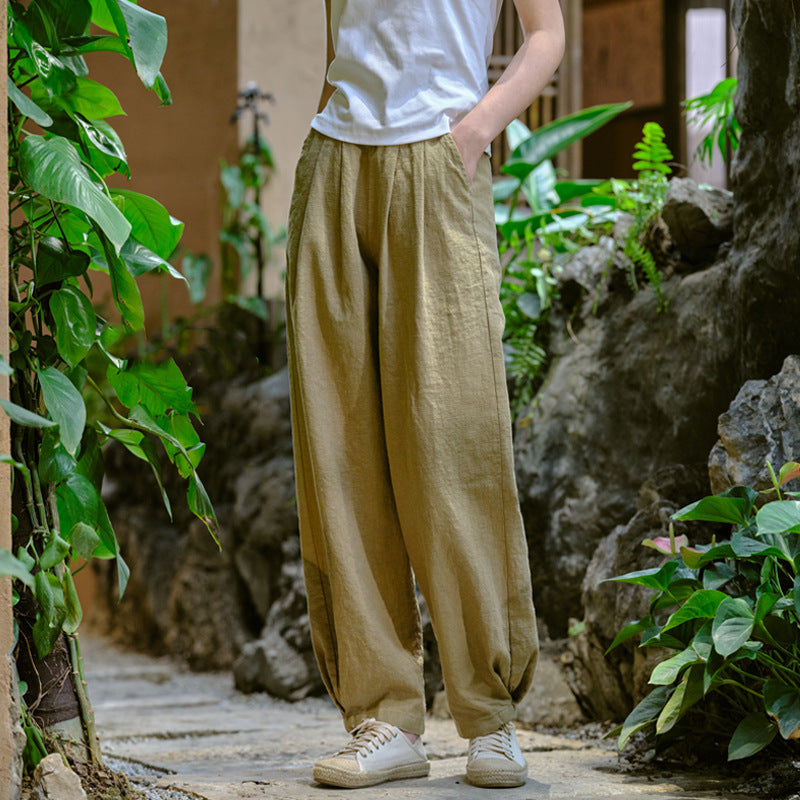 Women's Linen Pants, Loose Casual Elastic Waist Linen Pants