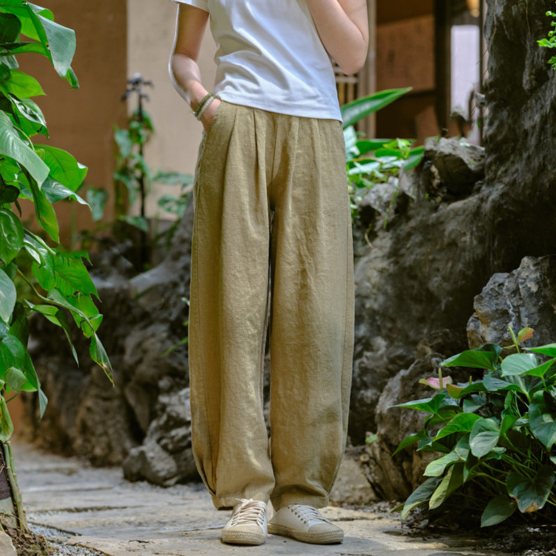 Women's Linen Pants, Loose Casual Elastic Waist Linen Pants