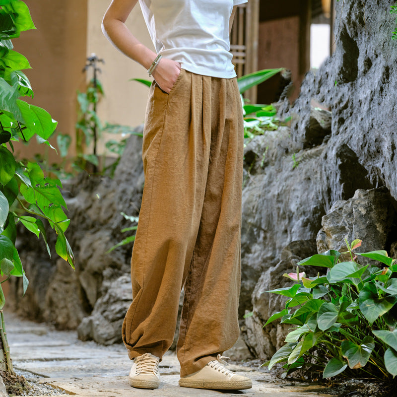 Women's Linen Pants, Loose Casual Elastic Waist Linen Pants