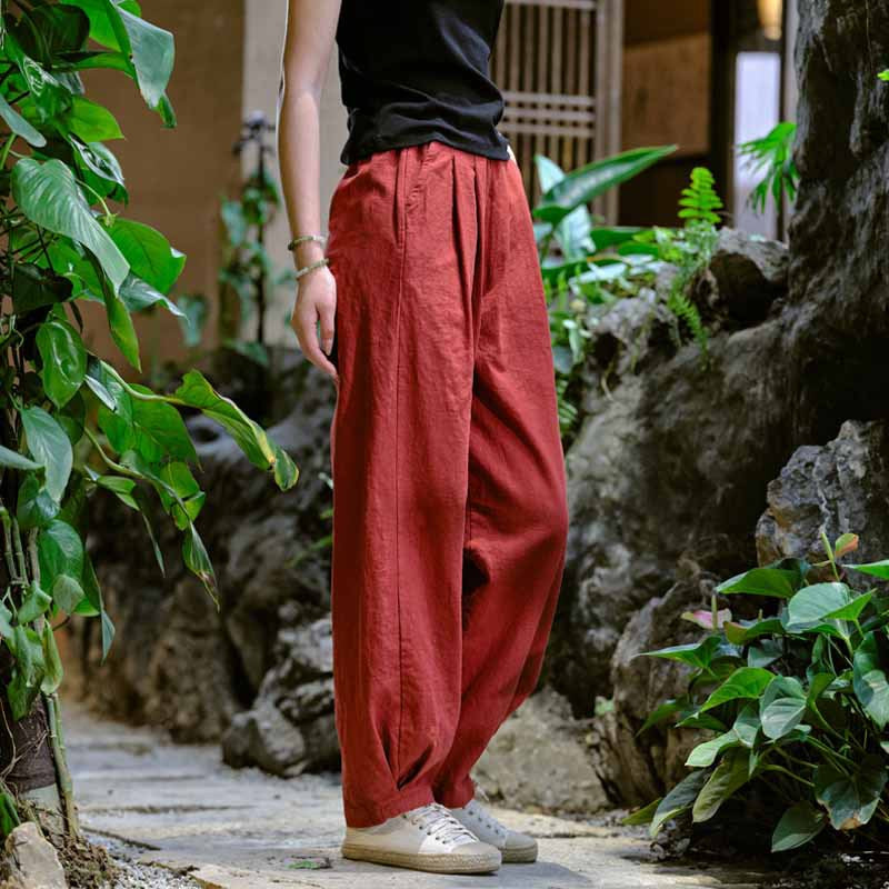 Women's Linen Pants, Loose Casual Elastic Waist Linen Pants