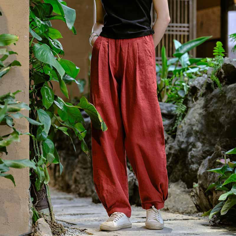 Women's Linen Pants, Loose Casual Elastic Waist Linen Pants