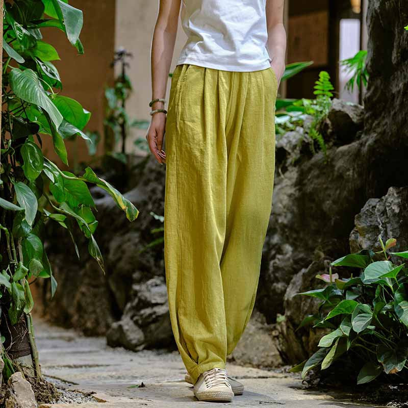 Women's Linen Pants, Loose Casual Elastic Waist Linen Pants