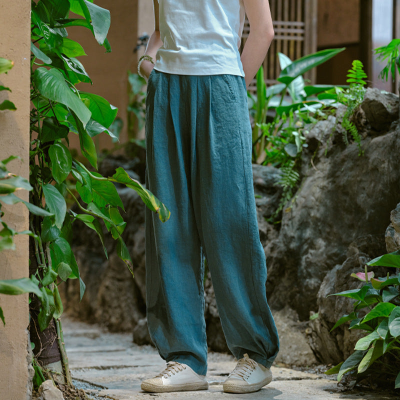 Women's Linen Pants, Loose Casual Elastic Waist Linen Pants