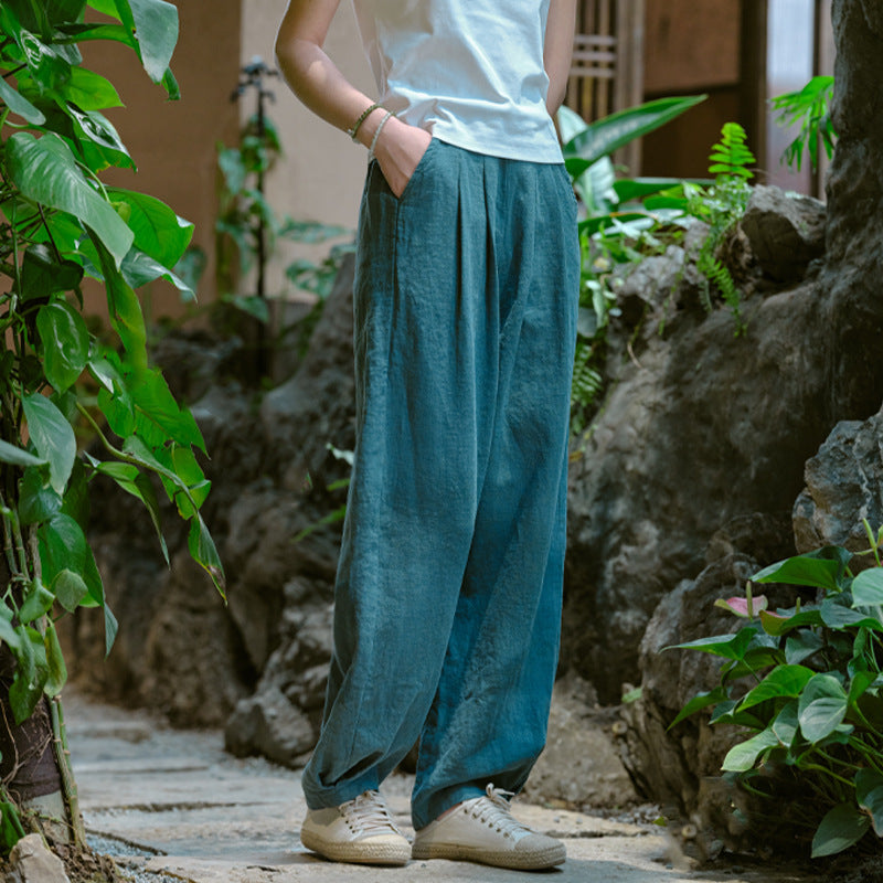 Women's Linen Pants, Loose Casual Elastic Waist Linen Pants