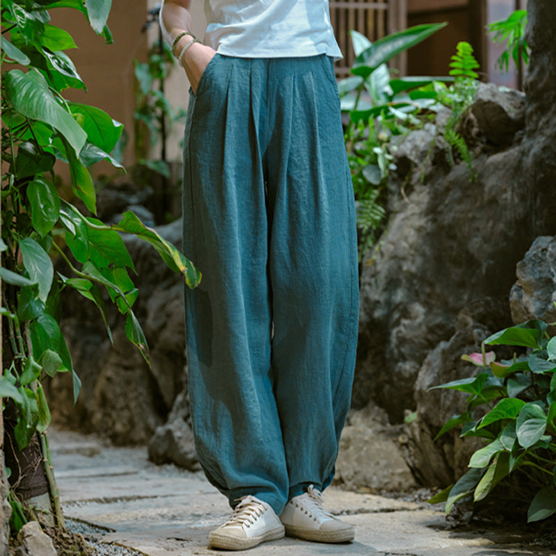 Women's Linen Pants, Loose Casual Elastic Waist Linen Pants