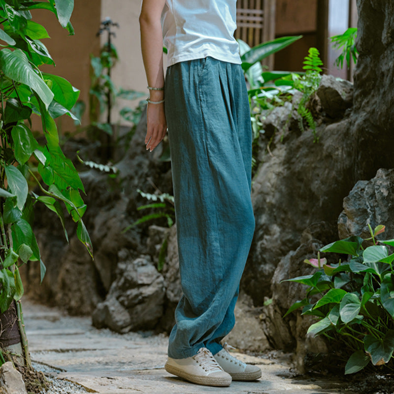 Women's Linen Pants, Loose Casual Elastic Waist Linen Pants