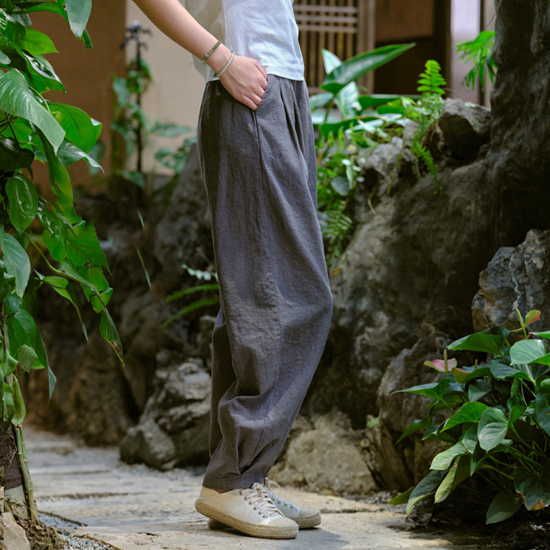 Women's Linen Pants, Loose Casual Elastic Waist Linen Pants