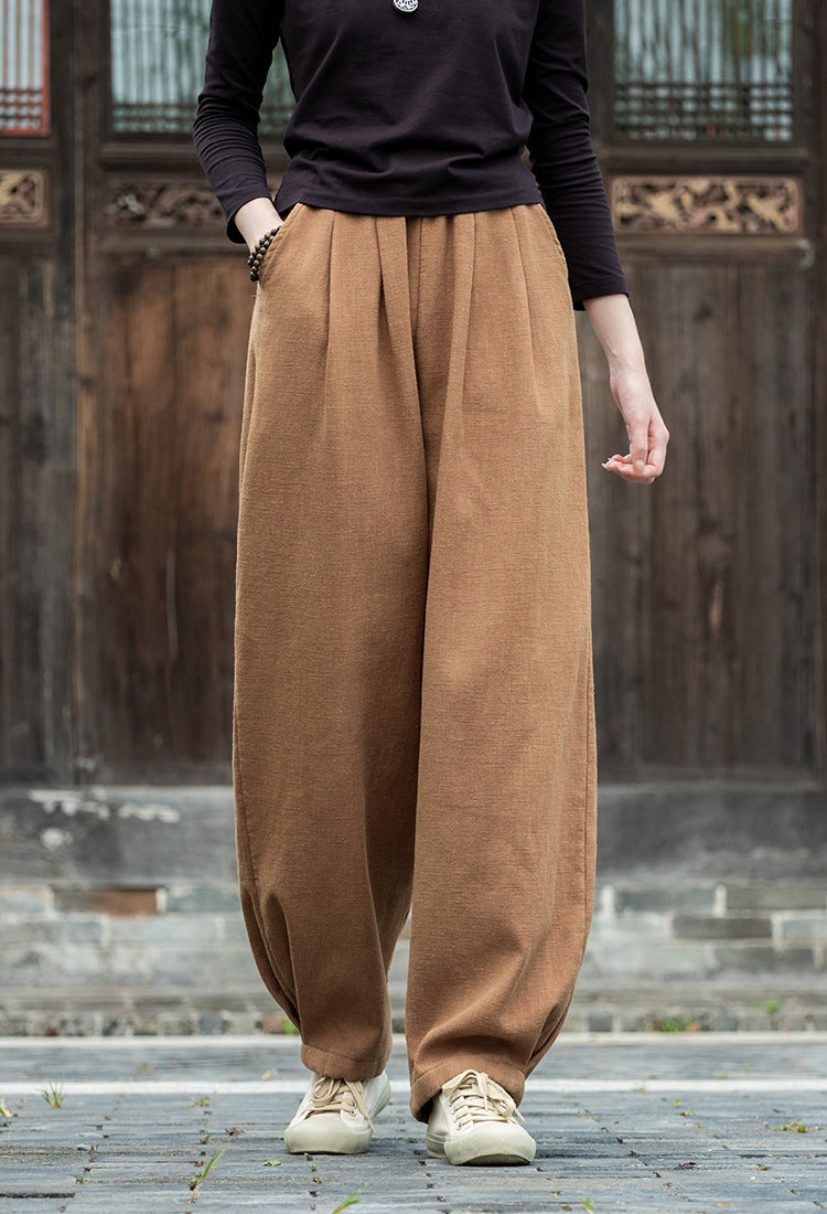 Women's Linen Pants, Loose Casual Elastic Waist Linen Pants