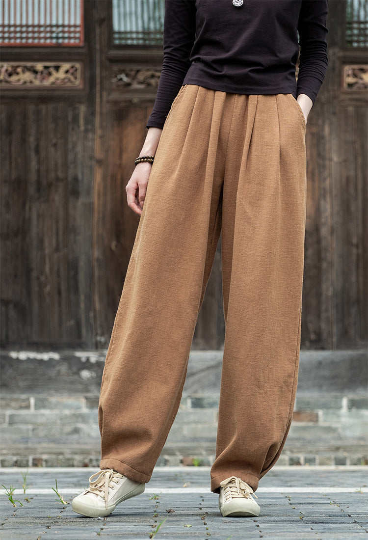 Women's Linen Pants, Loose Casual Elastic Waist Linen Pants