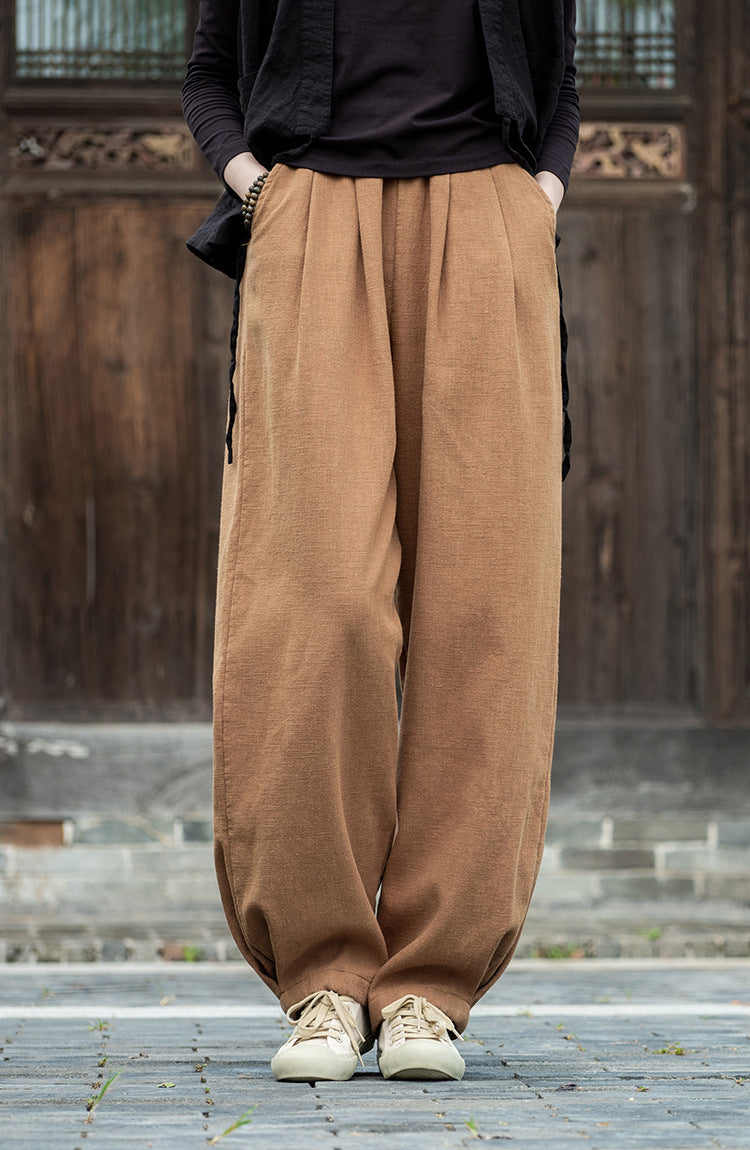 Women's Linen Pants, Loose Casual Elastic Waist Linen Pants