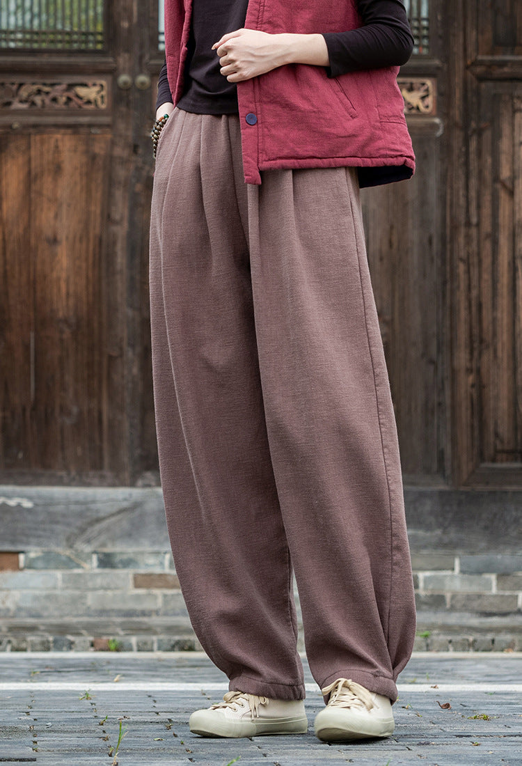 Women's Linen Pants, Loose Casual Elastic Waist Linen Pants