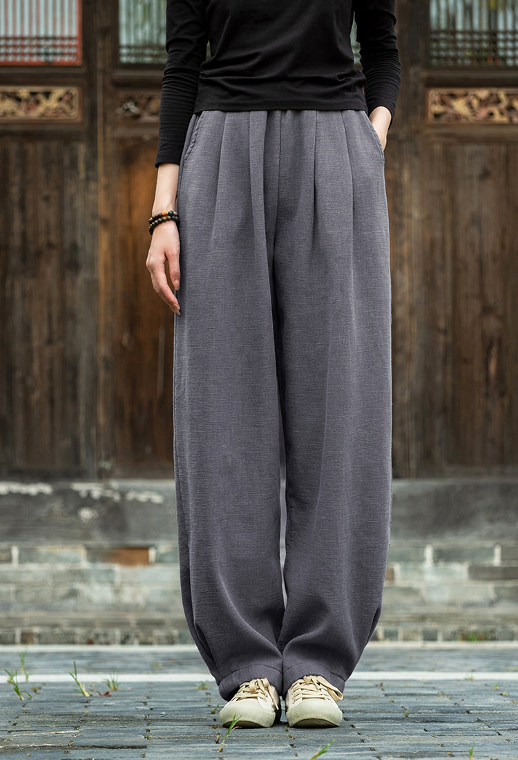 Women's Linen Pants, Loose Casual Elastic Waist Linen Pants