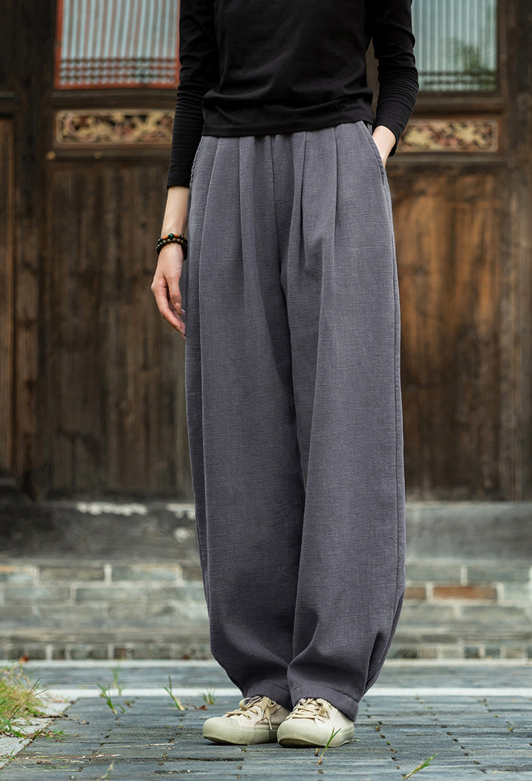 Women's Linen Pants, Loose Casual Elastic Waist Linen Pants