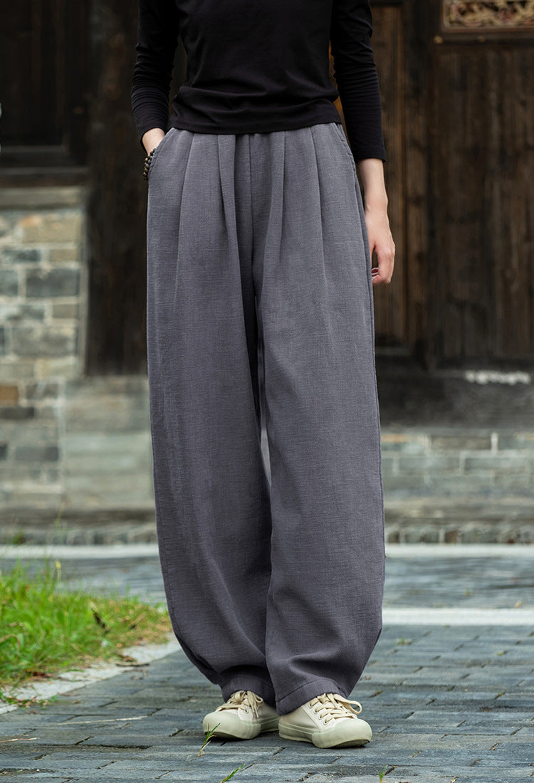 Women's Linen Pants, Loose Casual Elastic Waist Linen Pants