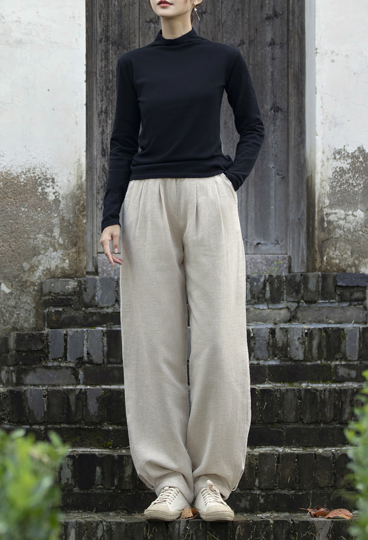 Women's Linen Pants, Loose Casual Elastic Waist Linen Pants