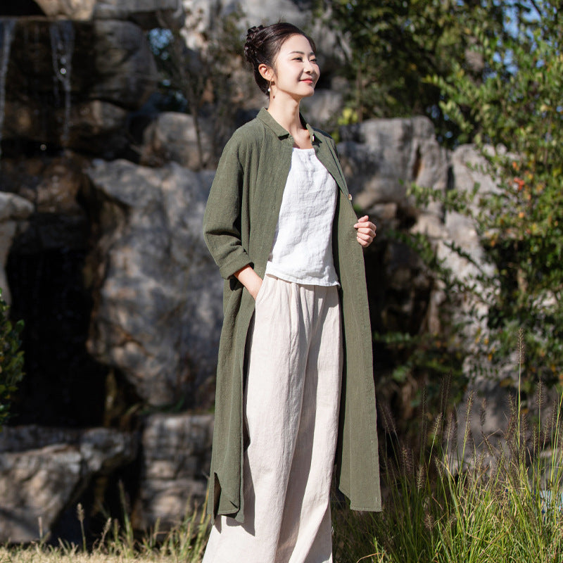 Summer loose casual linen shirt, vintage Chinese cotton shirt