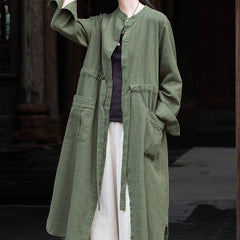 Long Sleeve Linen Long Shirt, Summer Standing Collar Cotton Jacket