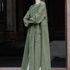 Long Sleeve Linen Long Shirt, Summer Standing Collar Cotton Jacket